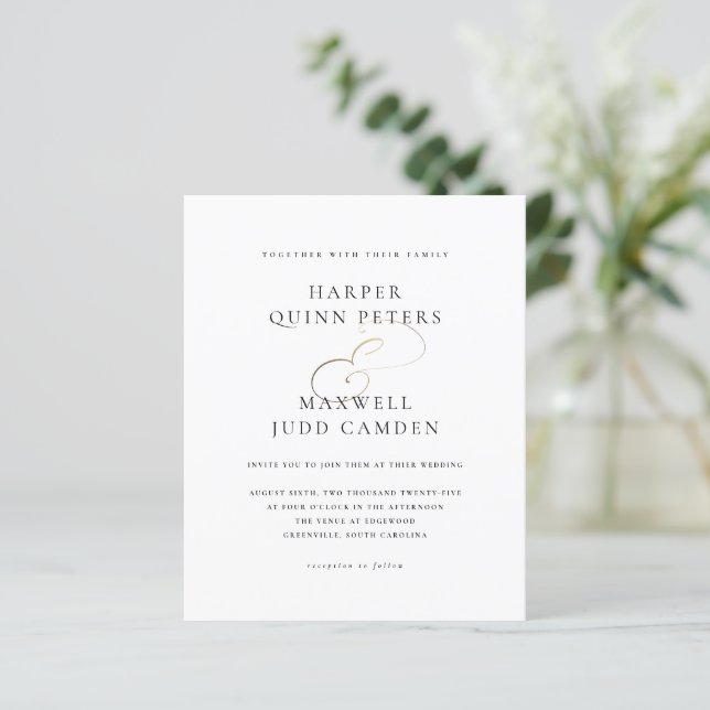Papier Budget Elegant noir et blanc Faire-part de mariage (Debout devant)