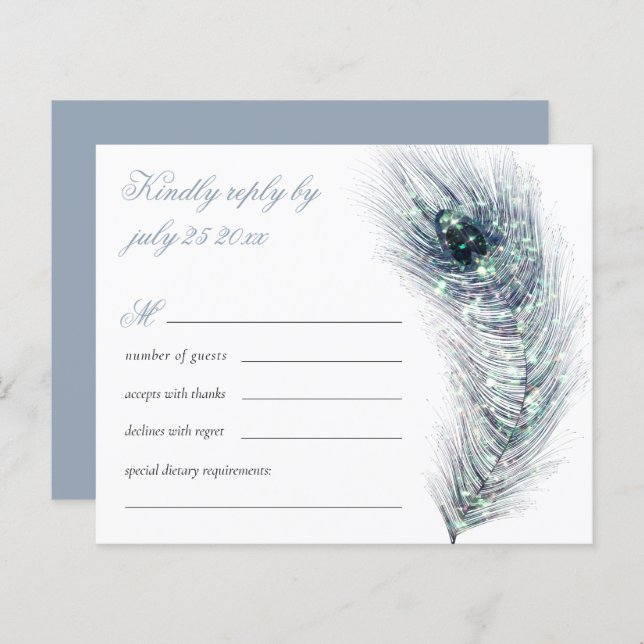 Papier Budget Elegant paon Plumes Mariage Turquoise RSVP (Devant / Derrière)