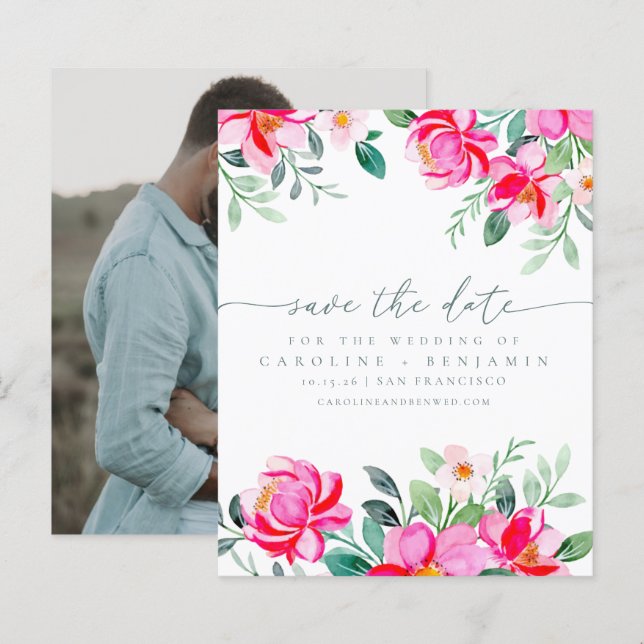 Papier Budget Élégant Pink Floral Photo Enregistrer La Da (Devant / Derrière)