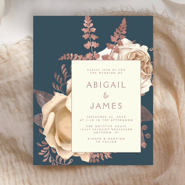 Papier Budget Élégant Rose floral ivoire or Turquoise Mar (Créateur téléchargé)
