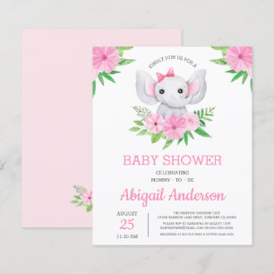 Papier BUDGET Elephant Baby shower Floral Invitation