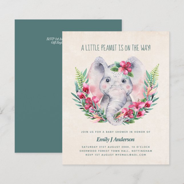 Papier BUDGET Elephant Baby shower Invitation Safari (Devant / Derrière)
