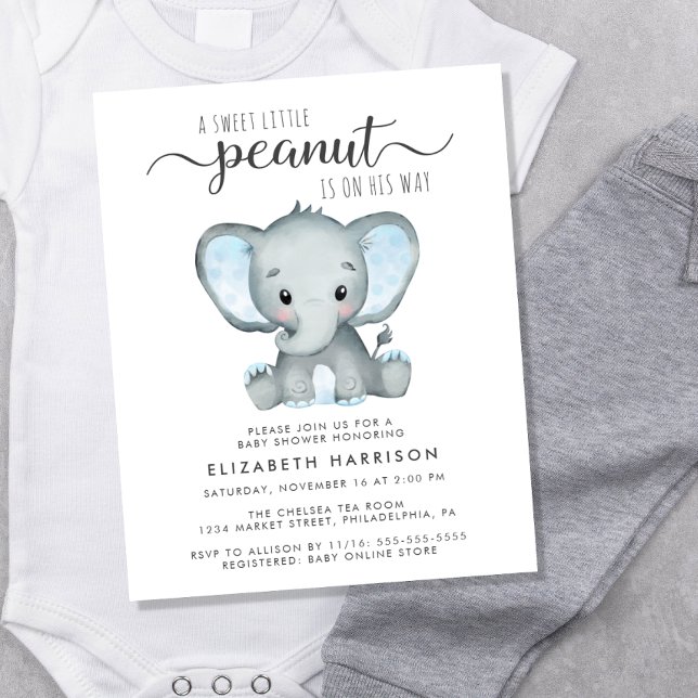 Papier Budget Elephant Blue Baby Boy Shower Invitation (Have the best of both worlds -an adorable baby shower invitation at an affordable price!)
