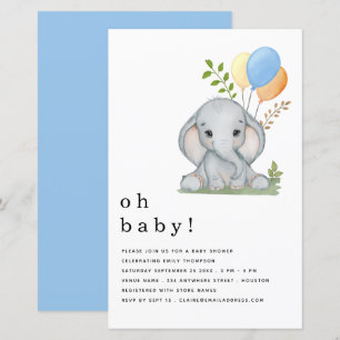 Papier Budget Elephant Blue Boy Baby shower Invitation