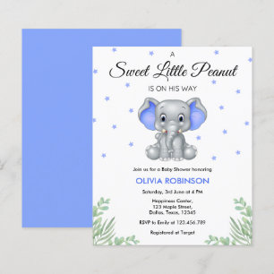 Papier Budget Elephant Blue Boy Baby shower Invitation
