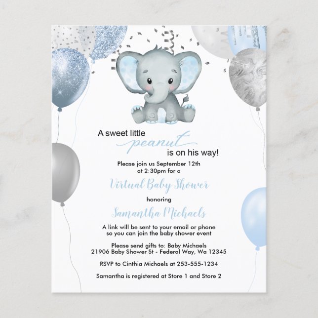 Papier Budget Elephant Boy Balloons Baby shower virtuel (Devant)