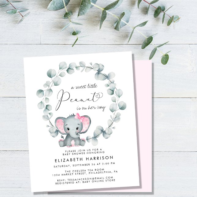 Papier Budget Eléphant Eucalyptus Invitation Baby shower  (Créateur téléchargé)