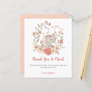 Papier Budget Eléphant Floral Pêche Baby shower Merci