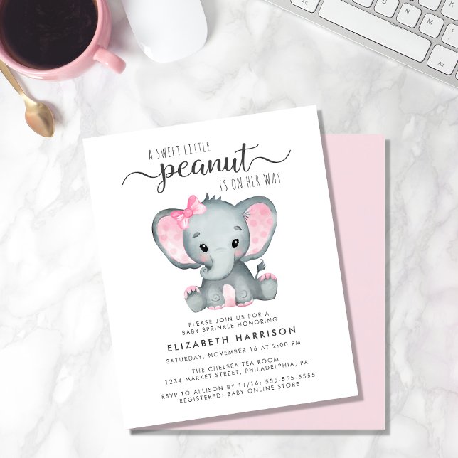 Papier Budget Elephant rose Baby Girl Sprinkle Invitation (Créateur téléchargé)