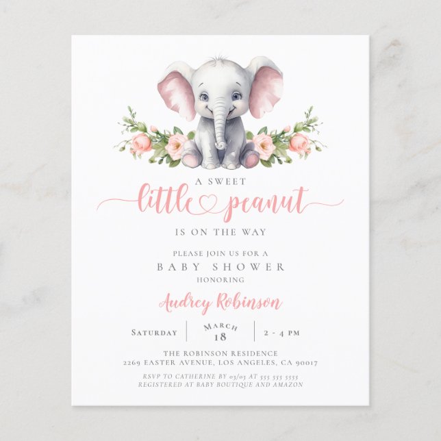 Papier Budget Eléphant rose bébé fille douche Invitation (Devant)