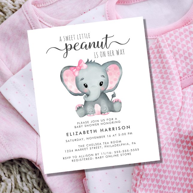 Papier Budget Elephant rose bébé fille douche Invitation (Créateur téléchargé)