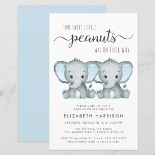 Papier Budget Elephant Twin Boys Baby shower Invitation
