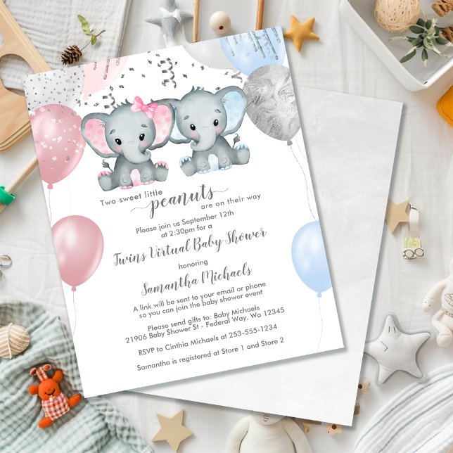 Papier Budget Elephant Twins Balloon Baby shower virtuel (Budget Elephant Twins Balloon Virtual Baby Shower)