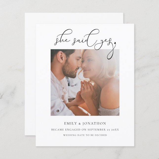 Papier Budget Elle A Dit Oui Script Photo Fiançailles (Devant / Derrière)