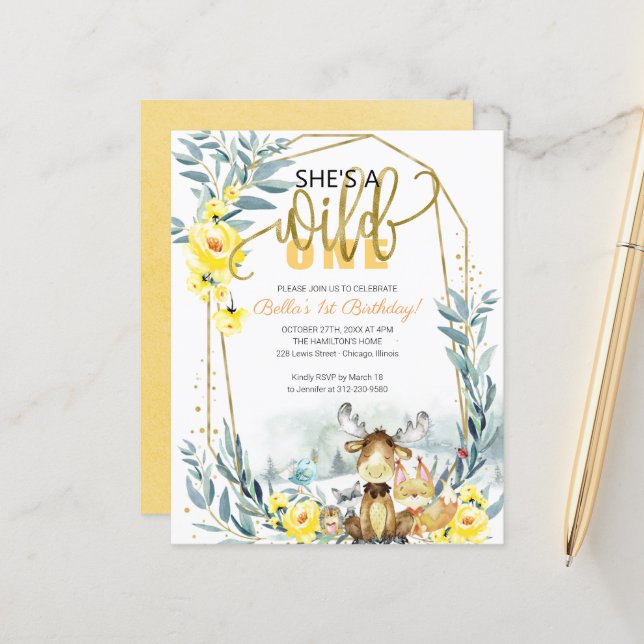 Papier Budget Elle est un sauvage une première invitation (Devant/Arrière en situation)