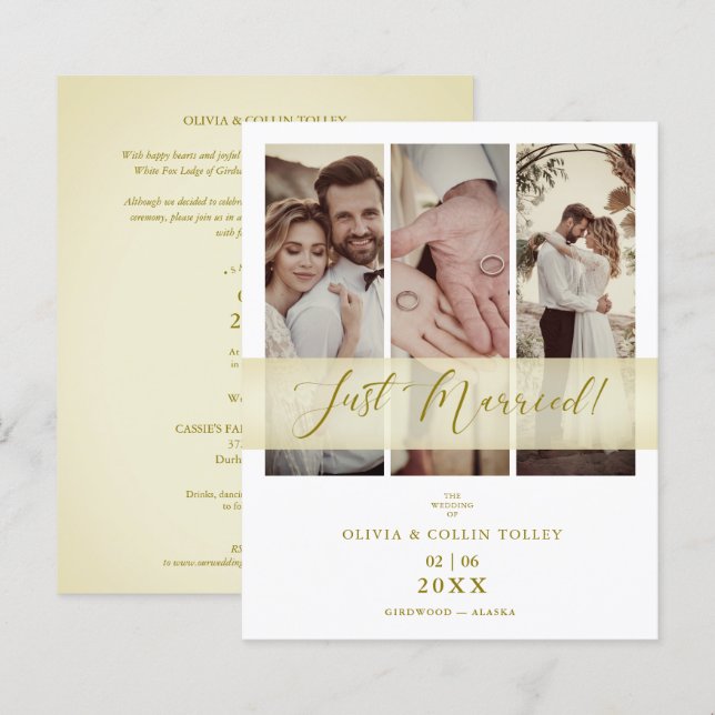 Papier Budget Eloped 3 Photos Juste Marié Main Lettré (Devant / Derrière)