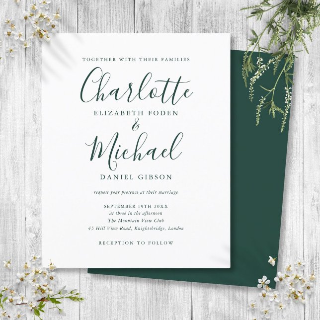 Papier Budget Emerald Faire-part de mariage de script ver (Budget Emerald Green Script Wedding Invitation)