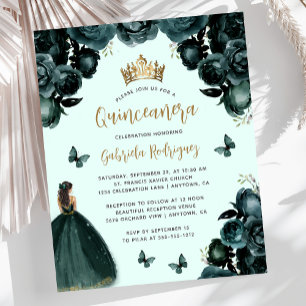 Papier Budget Emerald Gold Floral Quinceañera