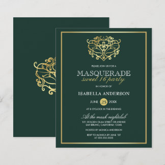 Papier Budget Emerald & Gold Masquerade Sweet 16 Party