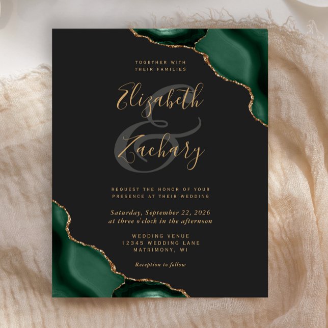 Papier Budget Emerald Green Agate Corners Mariage foncé (Créateur téléchargé)