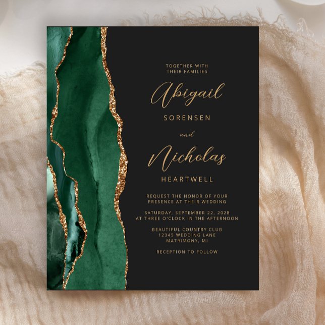 Papier Budget Emerald Green Agate Mariage Invitation (Créateur téléchargé)