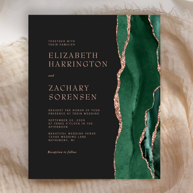Papier Budget Emerald Green Agate Rose Gold Mariage (Créateur téléchargé)
