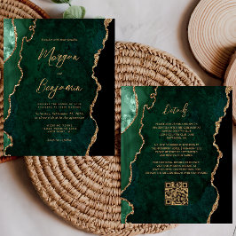 Papier Budget Emerald Green Agate Script QR Code Mariage