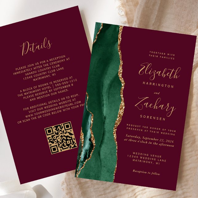 Papier Budget Emerald Green Burgundy QR Code Wedding (Créateur téléchargé)