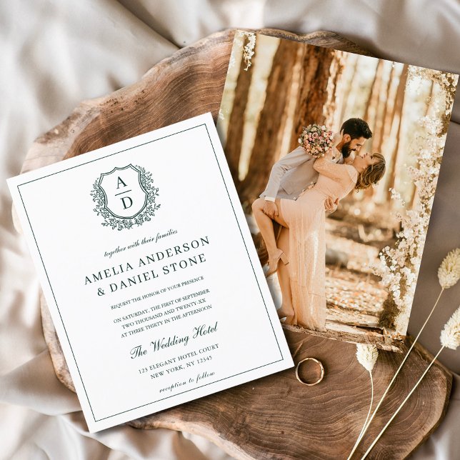 Papier Budget Emerald Green Crest Faire-part de mariage (Créateur téléchargé)