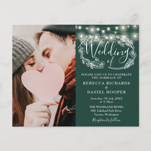 Papier Budget Emerald Green Détails du Mariage Photo Invi (Devant)