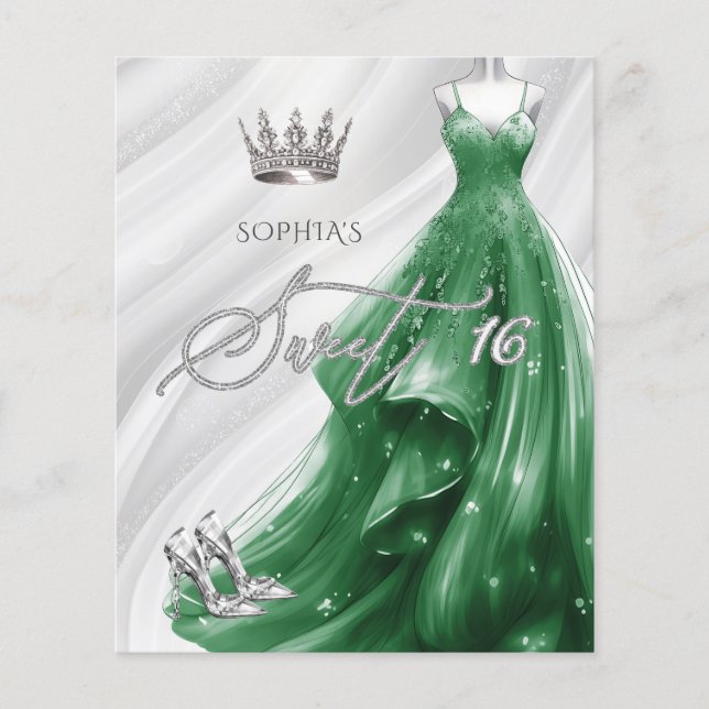 Papier Budget Emerald Green Dress Sweet 16 Invitation (Devant)