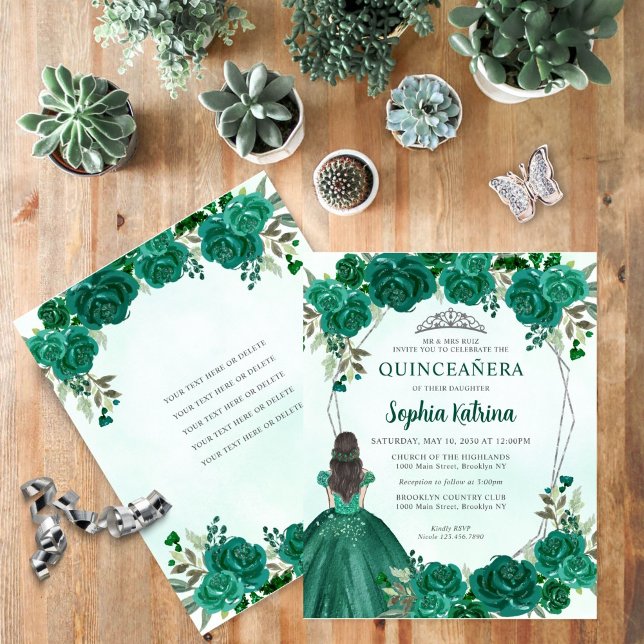 Papier Budget Emerald Green Floral Princesse Quinceañera (Créateur téléchargé)