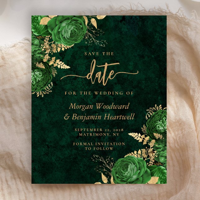 Papier Budget Emerald Green Floral Wedding Save the Date (Créateur téléchargé)