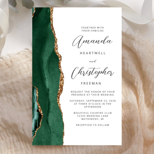 Papier Budget Emerald Green Gold Agate Wedding (Créateur téléchargé)