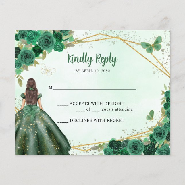 Papier Budget Emerald Green Gold Floral Princess RSVP (Devant)