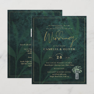Papier Budget Emerald Green Gold Modern Wedding Invitatio