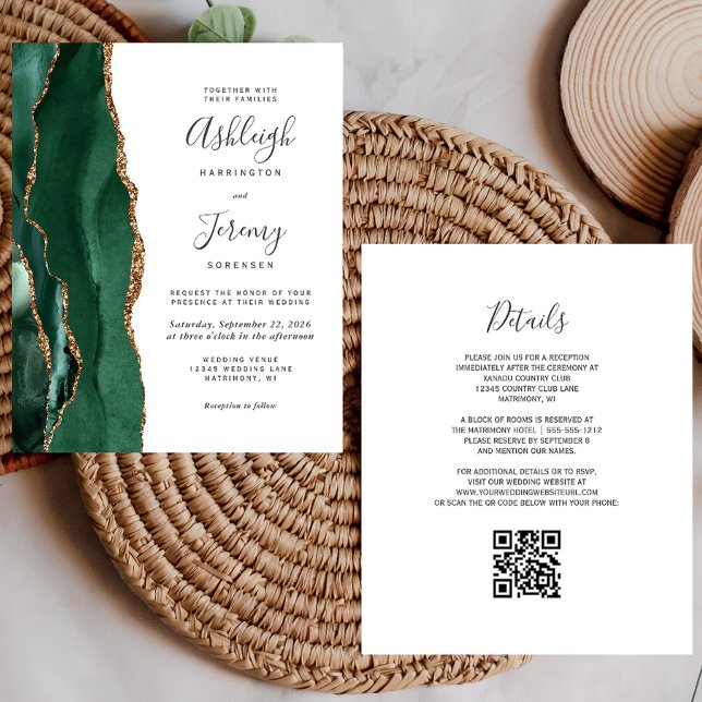 Papier Budget Emerald Green Gold QR Code de mariage Invit (Créateur téléchargé)