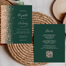 Papier Budget Emerald Green Peach QR Code Mariage Invitat