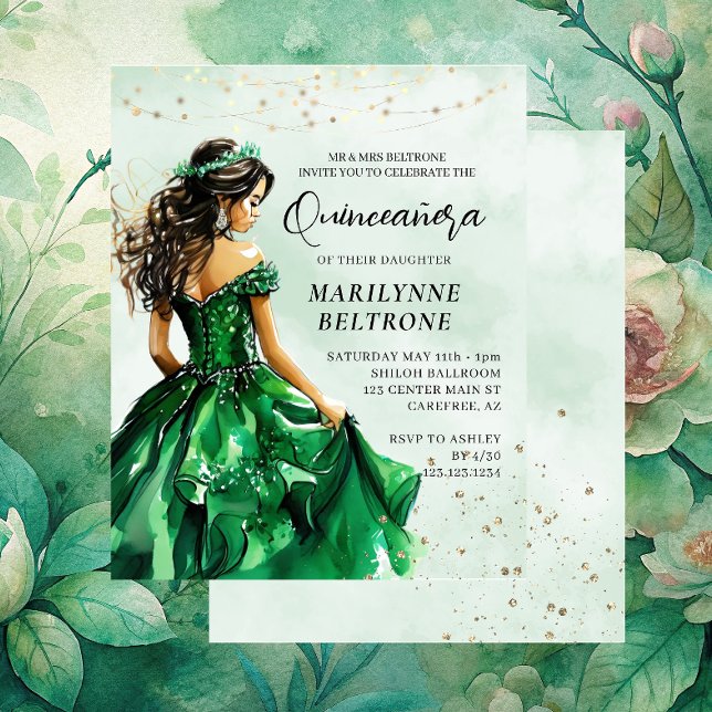 Papier Budget Emerald Green Princess Quinceañera Invitati (Créateur téléchargé)