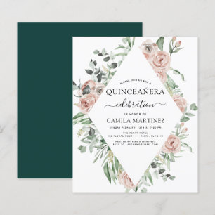 Papier Budget Emerald Green Quinceañera Floral Invitation