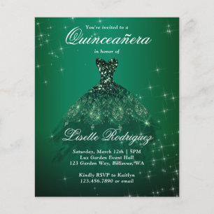 Papier Budget Emerald Green Quinceanera Invitation