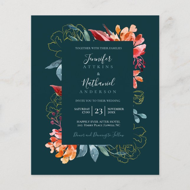 Papier Budget Emerald Green Rusty Orange Floral Mariage (Devant)