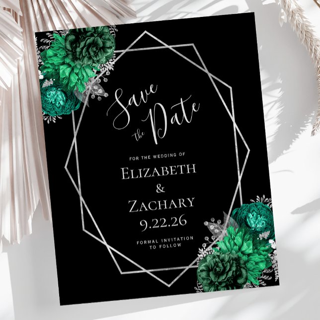 Papier Budget Emerald Green Silver Floral Mariage noir (Créateur téléchargé)