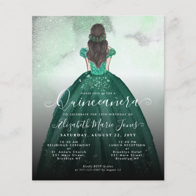 Papier Budget Emerald Green Silver Princess Quinceañera (Devant)