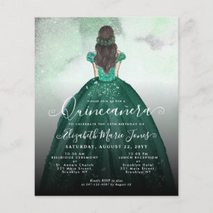 Papier Budget Emerald Green Silver Princess Quinceañera