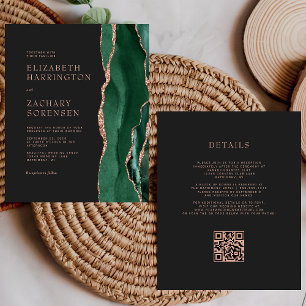 Papier Budget Émeraude Agate Rose Or Code QR Mariage