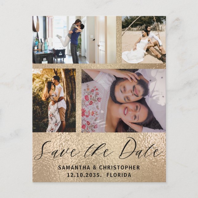 Papier Budget Enregistrer la date 4 Photo Gold Invitation (Devant)