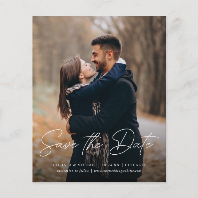 Papier Budget Enregistrer la date Stylish Script photo ve (Devant)