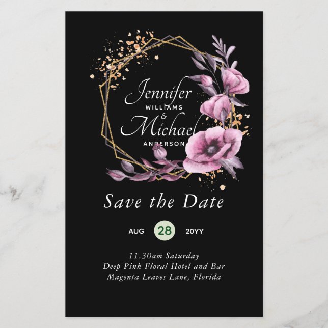 Papier BUDGET Enregistrer les dates Magenta Floral Wreath (Devant)