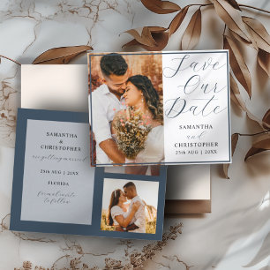 Papier Budget Enregistrez Notre Date Bleu Foncé Photo Mar